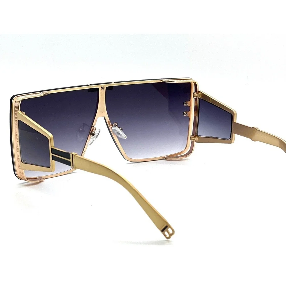 Shield Sunglasses Gold Frame Oversized Fashion Designer Men‎ Trendy Gafas 2026